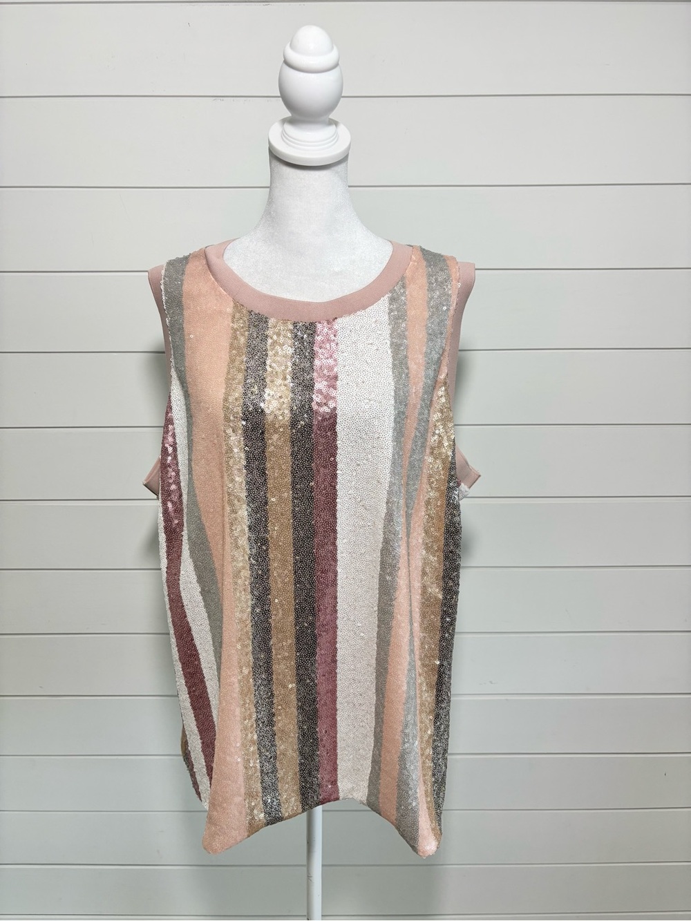 RACHEL Rachel Roy Blush Multi Sequin Stripe Sleeveless Top Size 2X
